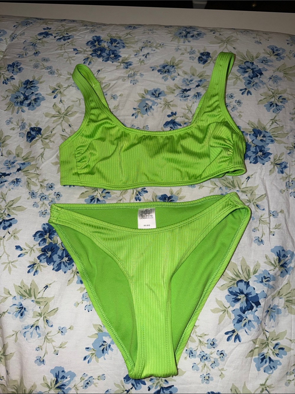 Women’s Green Ribbed Bikini Set - Lime Swim Top S & Bottom XS